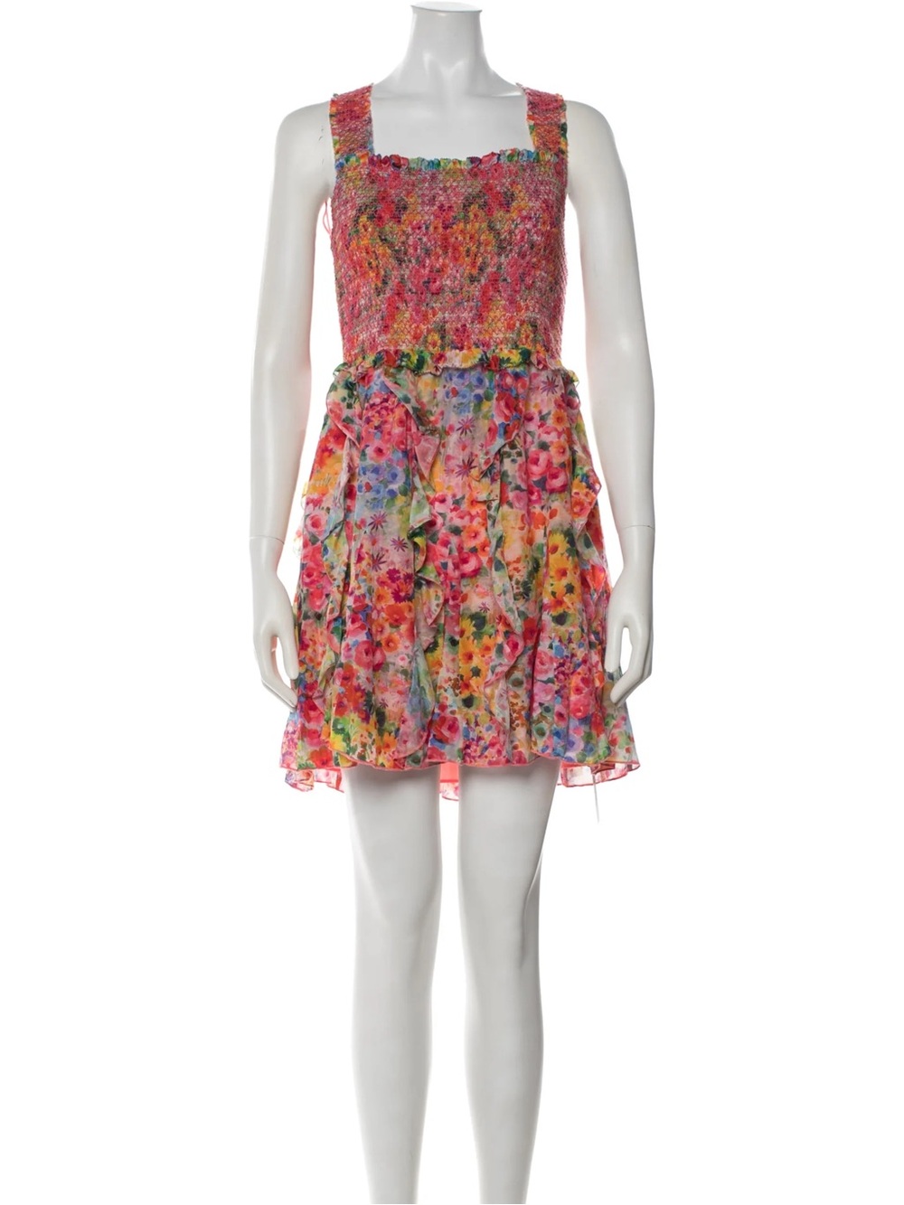 Alice + Olivia Jocelyn Smocked Mini Dress in Garden Floral Size 10 - Picture 2 of 5